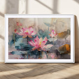 18414-MGC-FP-36x24_White-Pink Lotus Wall Art Canvas Print, Framed Water Lily Art Picture Print, Dreamy Floral Perfect Dreamy Botanical Decor Artwork