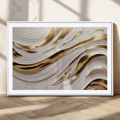 41237-MGV-CV-36X24-Gold Waves Wall Art Canvas Print, Framed Elegant Flow Art Picture Print, Luxury Layers Perfect Minimal Luxe Decor Artwork