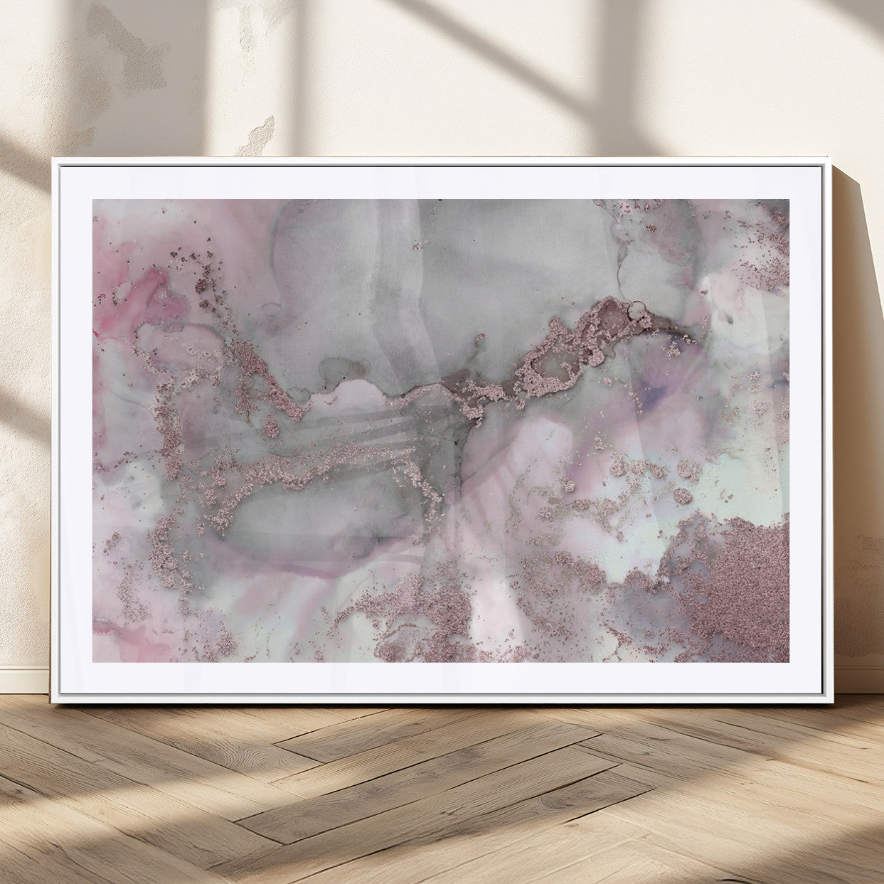 16416-MGV-CV-36X24-Blush Marble Wall Art Canvas Print, Framed Rose Gold Art Picture Print, Pink Cloudy Perfect Modern Glam Decor Artwork