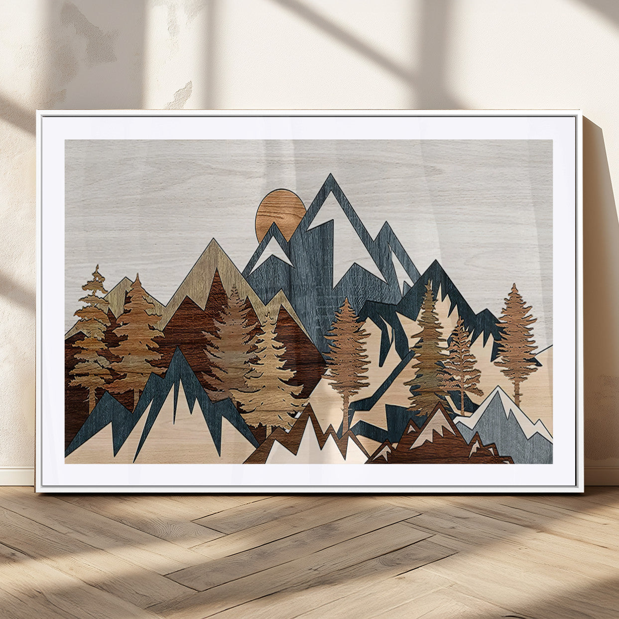 80300-MGV-CV-36X24-Geometric Mountains Wall Art Canvas Print, Framed Stylized Trees Art Picture Print, Graphic Forest Perfect Rustic Abstract Decor