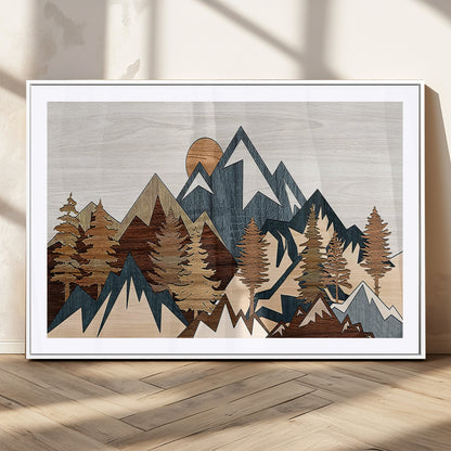 80300-MGV-CV-36X24-Geometric Mountains Wall Art Canvas Print, Framed Stylized Trees Art Picture Print, Graphic Forest Perfect Rustic Abstract Decor