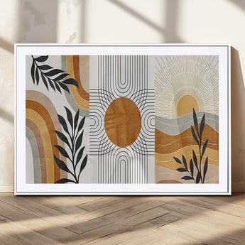32359-MGV-CV-36X24-Modern Sun Wall Art Canvas Print, Framed Retro Horizon Art Picture Print, Sunburst Design Perfect Mid Century Boho Decor Artwork