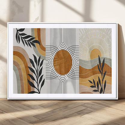 32359-MGV-CV-36X24-Modern Sun Wall Art Canvas Print, Framed Retro Horizon Art Picture Print, Sunburst Design Perfect Mid Century Boho Decor Artwork
