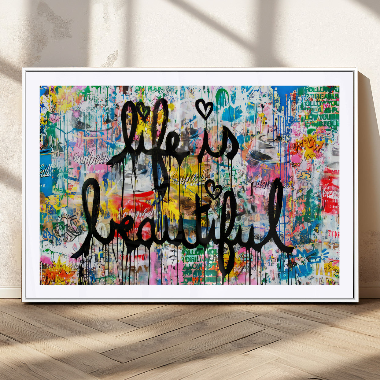 36856-MGC-FP-36x24_White-Life Is Beautiful Wall Art – Colorful Graffiti Canvas Print, Modern Street Style Artwork, Inspirational Decor for Living Room,