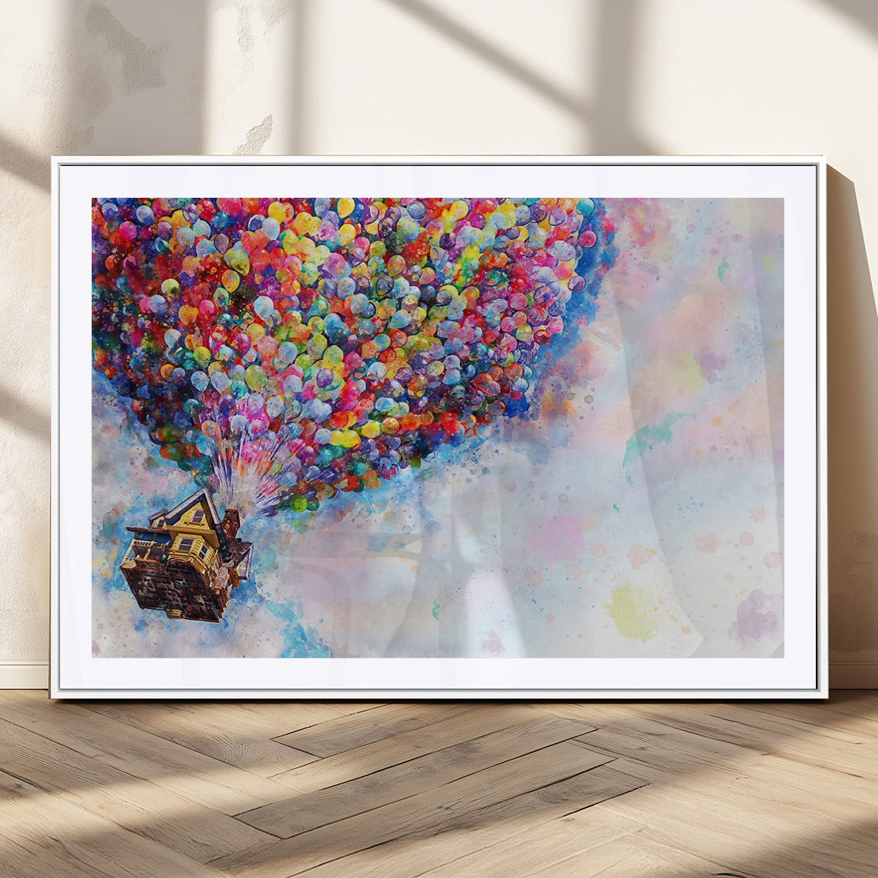 18792-MGC-FP-36x24_White-Up Movie House Wall Art Canvas Print, Framed Carls Journey Art Picture Print, Up Inspired Perfect Animated Whimsical Decor Artwork