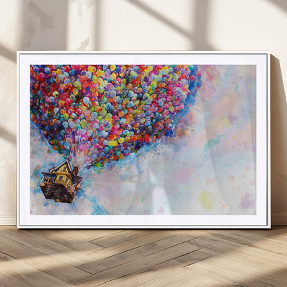 18792-MGC-FP-36x24_White-Up Movie House Wall Art Canvas Print, Framed Carls Journey Art Picture Print, Up Inspired Perfect Animated Whimsical Decor Artwork