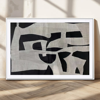 33714-MGV-CV-36X24-Monochrome Design Wall Art Canvas Print, Framed Modern Linework Art Picture Print, Textured Shapes Perfect Monochrome Modern Decor