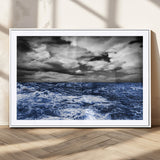 91043-MGC-FP-36x24_White-Stormy Ocean Wall Art Canvas Print, Framed Moody Seascape Art Picture Print, Monochrome Sea Perfect Coastal Drama Decor Artwork