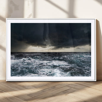 51359-MGC-FP-36x24_White-Stormy Ocean Wall Art Canvas Print, Framed Moody Seascape Art Picture Print, Ocean Storm Perfect Dramatic Coastal Decor Artwork