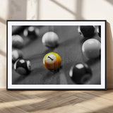 52108-MGC-FP-36x24_Black-Precision Pool Table Wall Art – Close Up Yellow 1 Ball Canvas Print, Hand-Played Billiards Game Decor for Office, Game Room, or