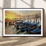 25872-MGC-FP-36x24_Black-Venetian Gondola Dock Wall Art – Serene Sunset Canal Canvas Print, Tranquil Water Travel Decor for Office, Living Room, or Man