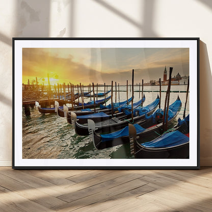 25872-MGC-FP-36x24_Black-Venetian Gondola Dock Wall Art – Serene Sunset Canal Canvas Print, Tranquil Water Travel Decor for Office, Living Room, or Man