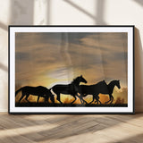 16620-MGC-FP-36x24_Black-Sunset Stallions Wall Art – Silhouetted Horses Running Canvas Print, Nature’s Rhythm, Perfect for Living Room, Office, or Man Cave