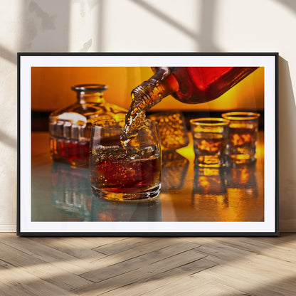 18250-MGC-FP-36x24_Black-Whiskey Pour Wall Art – Captivating Whiskey Splash Canvas Print, Elegant Bar or Home Lounge Decor for Office, Man Cave or Living