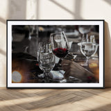 75513-MGC-FP-36x24_Black-Elegant Wine Toast Wall Art – Close-Up Red Wine Glass at Dinner Table Canvas Print, Sophisticated Dining Room or Bar Decor