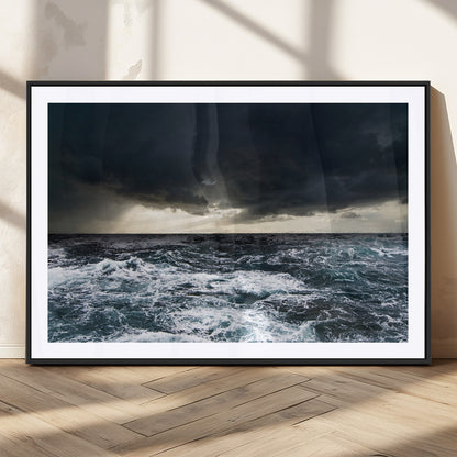 42607-MGC-FP-36x24_Black-Stormy Ocean Wall Art – Dramatic Sea and Sky Canvas Print with Sun Rays, Moody Nature Decor for Living Room, Office, Bedroom or