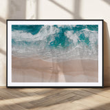 39236-MGC-FP-36x24_Black-Ocean Beach Wall Art – Aerial View of Waves and Sand Canvas Print, Coastal Home Decor for Living Room, Bedroom, Office or Beach