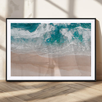 39236-MGC-FP-36x24_Black-Ocean Beach Wall Art – Aerial View of Waves and Sand Canvas Print, Coastal Home Decor for Living Room, Bedroom, Office or Beach