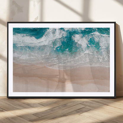 39236-MGC-FP-36x24_Black-Ocean Beach Wall Art – Aerial View of Waves and Sand Canvas Print, Coastal Home Decor for Living Room, Bedroom, Office or Beach