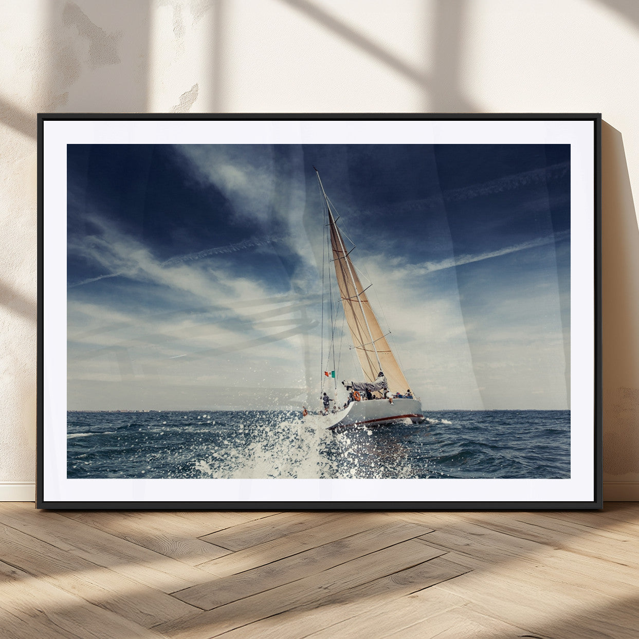 75430-MGC-FP-36x24_Black-Sailing Boat Wall Art – Dynamic Ocean Yacht Canvas Print, Nautical Decor for Living Room, Office, Beach House or Cabin
