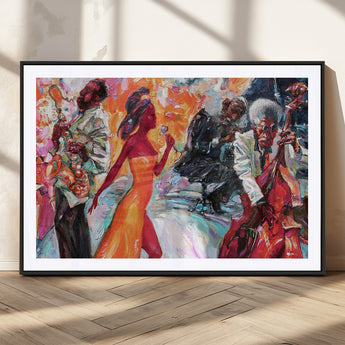 24452-MGC-FP-36x24_Black-Vibrant Jazz Musician Painting - Expressive Art Print of Live Jazz Band, Perfect Wall Decor for Music Lovers and Art Enthusiasts