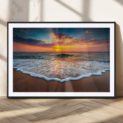 87032-MGC-FP-36x24_Black-Ocean Sunset Wall Art – Stunning Beach Canvas Print with Vibrant Sky, Calm Waves, and Golden Horizon, Perfect Coastal Decor for