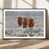 10396-MGC-FP-36x24_Black-Highland Cattle Wall Art – Rustic Winter Landscape Canvas Print, Farmhouse Decor for Living Room, Office, Cabin or Country Home