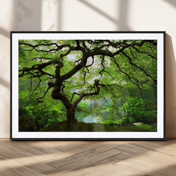 18094-MGC-FP-36x24_Black-Emerald Canopy Wall Art – Panoramic Lush Green Tree Canvas Print, Serene Nature Decor for Office, Living Room or Meditation Space