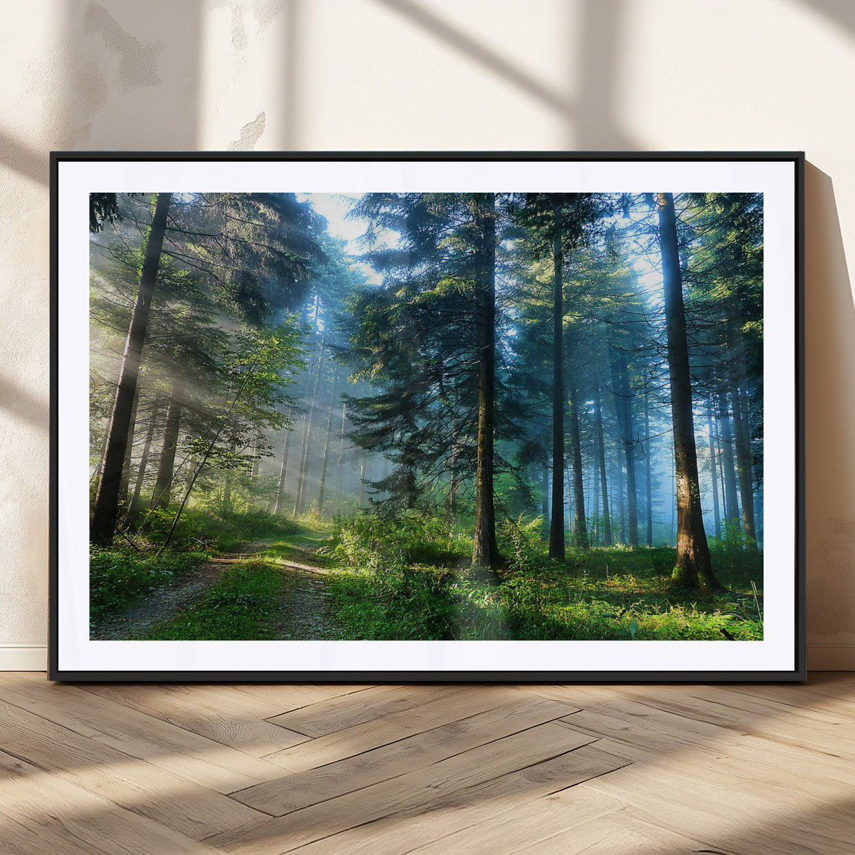 24634-MGV-CV-36X24-Mystic Forest Path Wall Art – Panoramic Morning Light Forest Canvas Print, Tranquil Nature Decor for Office, Living Room or