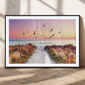 54411-MGC-FP-36x24_Black-Coastal Path Sunrise Wall Art – Serene Ocean Canvas Print, Beach Landscape Decor for Living Room, Bedroom or Office, Peaceful