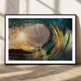 38256-MGV-CV-36X24-Ocean Wave Wall Art – Stunning Sunrise Through Curling Wave Canvas Print, Coastal Surf Photography Seascape Decor for Living Room,