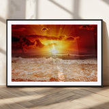 60211-MGC-FP-36x24_Black-Fiery Sunset Ocean Waves Canvas Print – Vibrant Red & Orange Coastal Wall Art, Dramatic Seascape Decor