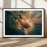 55359-MGV-CV-36X24-Radiant Ocean Wave Wall Art – Panoramic Surf Canvas Print, Vibrant Sunset Beach Decor for Home, Office or Man Cave