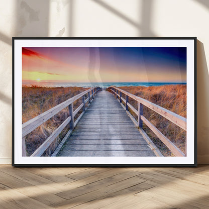 60625-MGV-CV-36X24-Beach Boardwalk Sunrise Wall Art – Coastal Pathway to Ocean Canvas Print, Seaside Landscape Decor for Home or Office