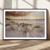 61246-MGV-CV-36X24-Coastal Sand Dunes Wall Art – Serene Beach Sunset Canvas Print with Grasses and Ocean View, Tranquil Seaside Decor for Living Room