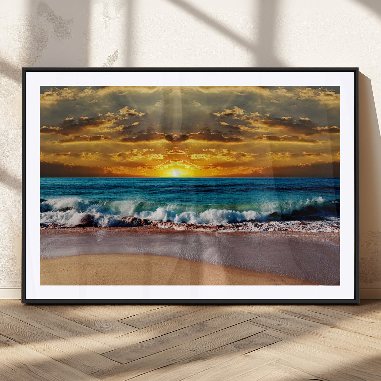 83389-MGV-CV-36X24-Ocean Sunrise Wall Art – Vibrant Beach Waves Canvas Print, Coastal Seascape Decor for Living Room or Office