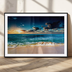 88985-MGV-CV-36X24-Ocean Sunset Wall Art – Tranquil Beach Waves Canvas Print, Coastal Seascape Decor for Living Room or Office
