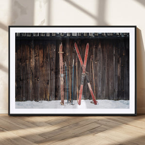 78590-MGV-CV-36X24-Vintage Ski Equipment Wall Art – Rustic Winter Sports Canvas Print, Retro Skiing Decor for Living Room, Office, or Cabin