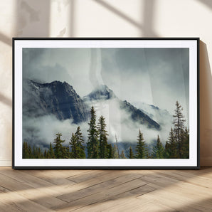 93219-MGV-CV-36X24-Misty Mountain Wall Art – Foggy Pines and Rocky Peaks Canvas Print, Nature Landscape Decor for Living Room, Office or Bedroom