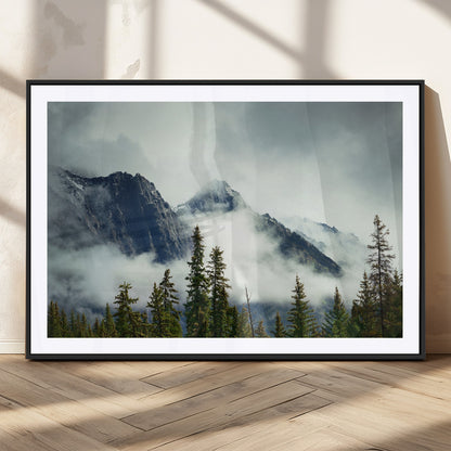 93219-MGV-CV-36X24-Misty Mountain Wall Art – Foggy Pines and Rocky Peaks Canvas Print, Nature Landscape Decor for Living Room, Office or Bedroom