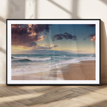42253-MGV-CV-36X24-Serene Beach Waves Wall Art – Tranquil Ocean Horizon Canvas Print, Coastal Seascape Decor for Living Room or Office Wall