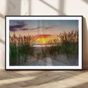 25576-MGV-CV-36X24-Beach Grass Sunset Wall Art – Coastal Sand Dune Landscape Canvas Print, Ocean View Nature Decor for Living Room or Office Wall