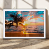 34674-MGV-CV-36X24-Tropical Sunset Beach Wall Art – Palm Tree Ocean Canvas Print, Coastal Seascape Decor for Living Room or Office Wall