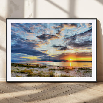 39645-MGV-CV-36X24-Golden Beach Sunset Wall Art – Serene Ocean Horizon Canvas Print, Coastal Nature Landscape Decor for Living Room, Bedroom or