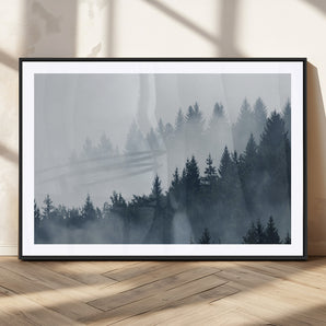 23671-MGV-CV-36X24-Misty Forest Wall Art – Serene Foggy Pine Trees Landscape Canvas Print, Tranquil Nature Decor for Living Room, Bedroom or Office