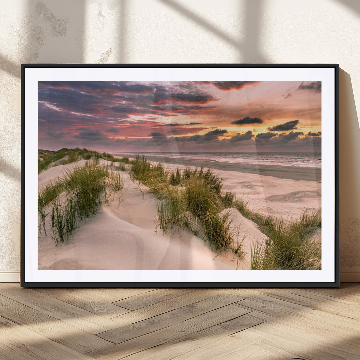 60570-MGV-CV-36X24-Beach Sunset Wall Art – Coastal Sand Dunes and Ocean Horizon Canvas Print, Tranquil Seascape Photography Decor for Living Room or