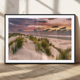 60570-MGV-CV-36X24-Beach Sunset Wall Art – Coastal Sand Dunes and Ocean Horizon Canvas Print, Tranquil Seascape Photography Decor for Living Room or