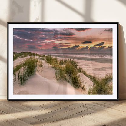 60570-MGV-CV-36X24-Beach Sunset Wall Art – Coastal Sand Dunes and Ocean Horizon Canvas Print, Tranquil Seascape Photography Decor for Living Room or