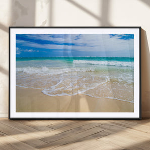 20660-MGV-CV-36X24-Ocean Wave Beach Wall Art – Serene Blue Sea and Sandy Shore Canvas Print, Coastal Landscape Photography Decor for Living Room or