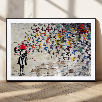 88654-MGV-CV-36X24-Butterfly Explosion Graffiti Wall Art – Street Art Canvas Print, Colorful Butterfly Spray Mural, Modern Abstract Urban Wall Decor